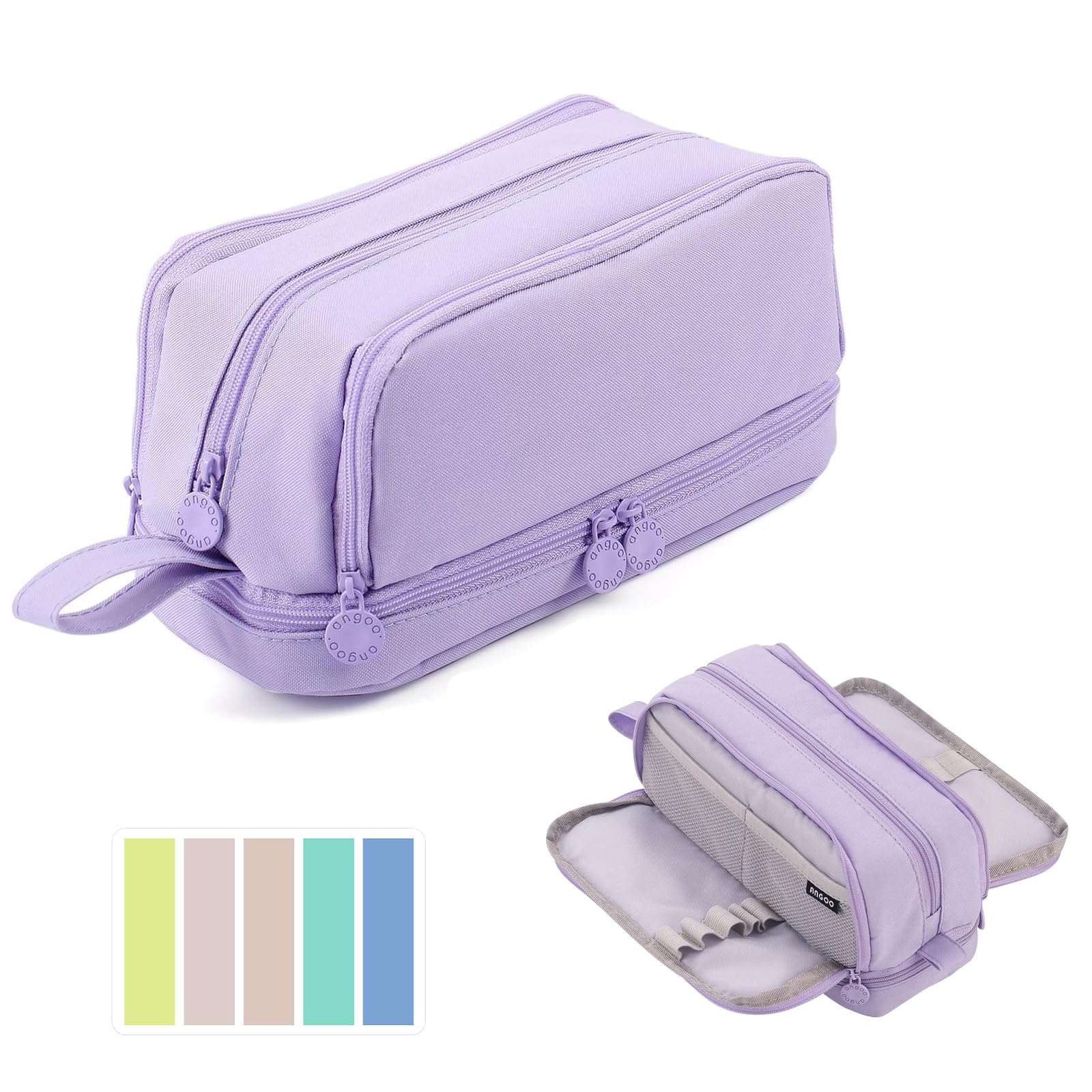 Large Capacity Pencil Case, Pencil Pouch with Sticky Note and 4 Compartments Multifunctional Stationery Organizer for Girls Boys, Office Makeup Bag Portable Pen Bag for Students Women Men (Purple)