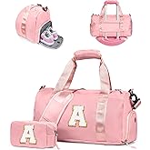 Vogewood Birthday Gift for Daughter-Girl Gym Bag with Shoe Compartment, Kid Personalized Weekender Overnight Bags, Initial Travel Tote with Makeup Pouch, Cute Preppy Gifts for Girls (Letter A)