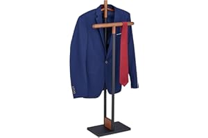 Relaxdays Valet Stand, for Shirts & Pants, Wood & Steel, Clothes Hanger for Men and Women, 112 x 47 x 20 cm, Black/Brown