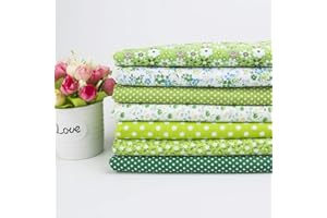 ANTETEK 7Pcs 20" x 20" Cotton Fabric DIY Making Supplies Quilting Patchwork Fabric Fat Quarter Bundles DIY for Quilting Cotton Patchwork Cushions (Green, 20" x 20")