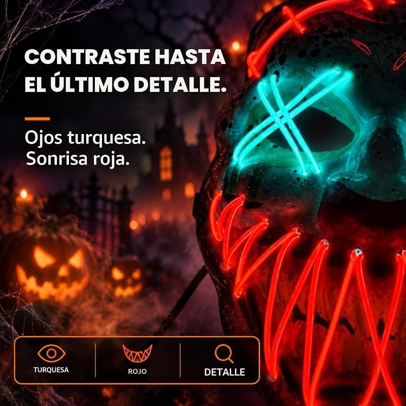 Máscara LED de Palhaço de Halloween - Controlável a partir de Purge, Rosto Luminoso, para Halloween, Vestido Elegante e Carnaval como Fantasia para Homens e Mulheres (Escolha de — foto 3 de 6