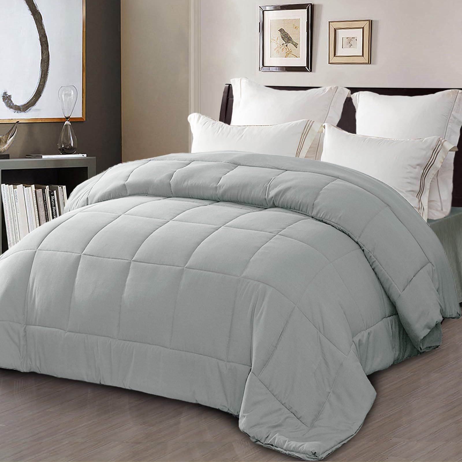 Exclusivo Mezcla 7.5 Tog Single Size Down Alternative Duvet Quilted Duvet for All Seasons - Breathable, Lightweight and Machine Washable (135x200 CM, Light Grey)