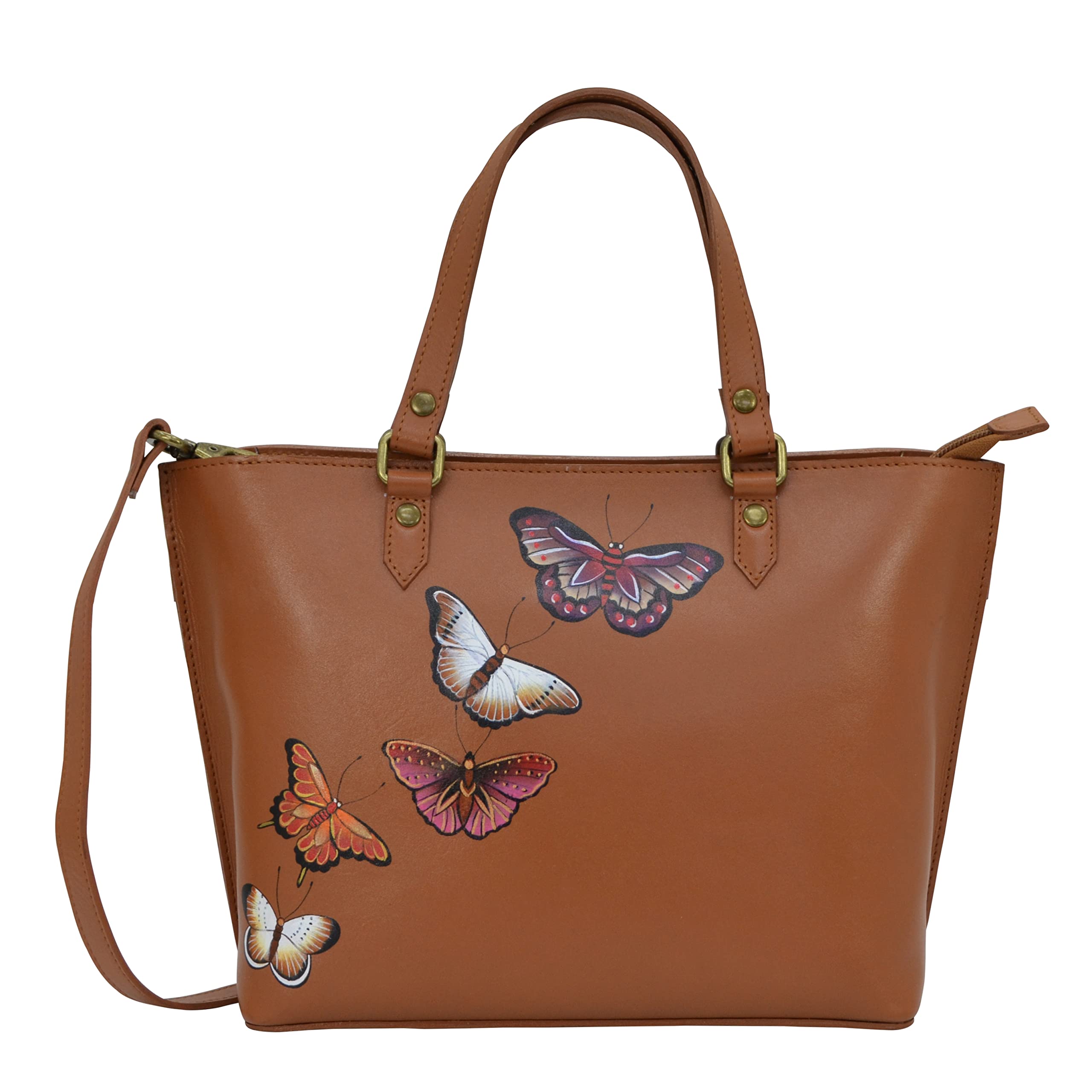 Anuschka Women's Original Hand-Painted Genuine Leather Medium Tote, Butterflies Honey, One Size