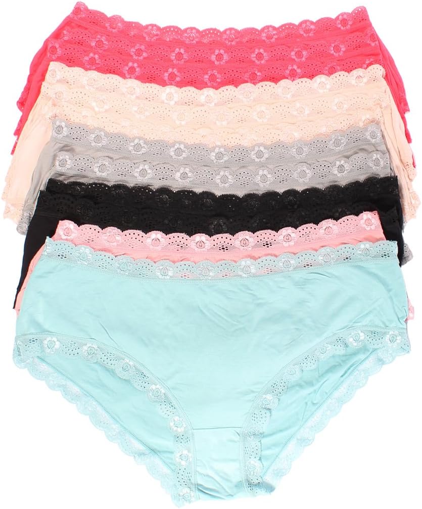 Youmita 12 Pack Plus Size Super Soft, Lace Band and Lace Edge Panties,