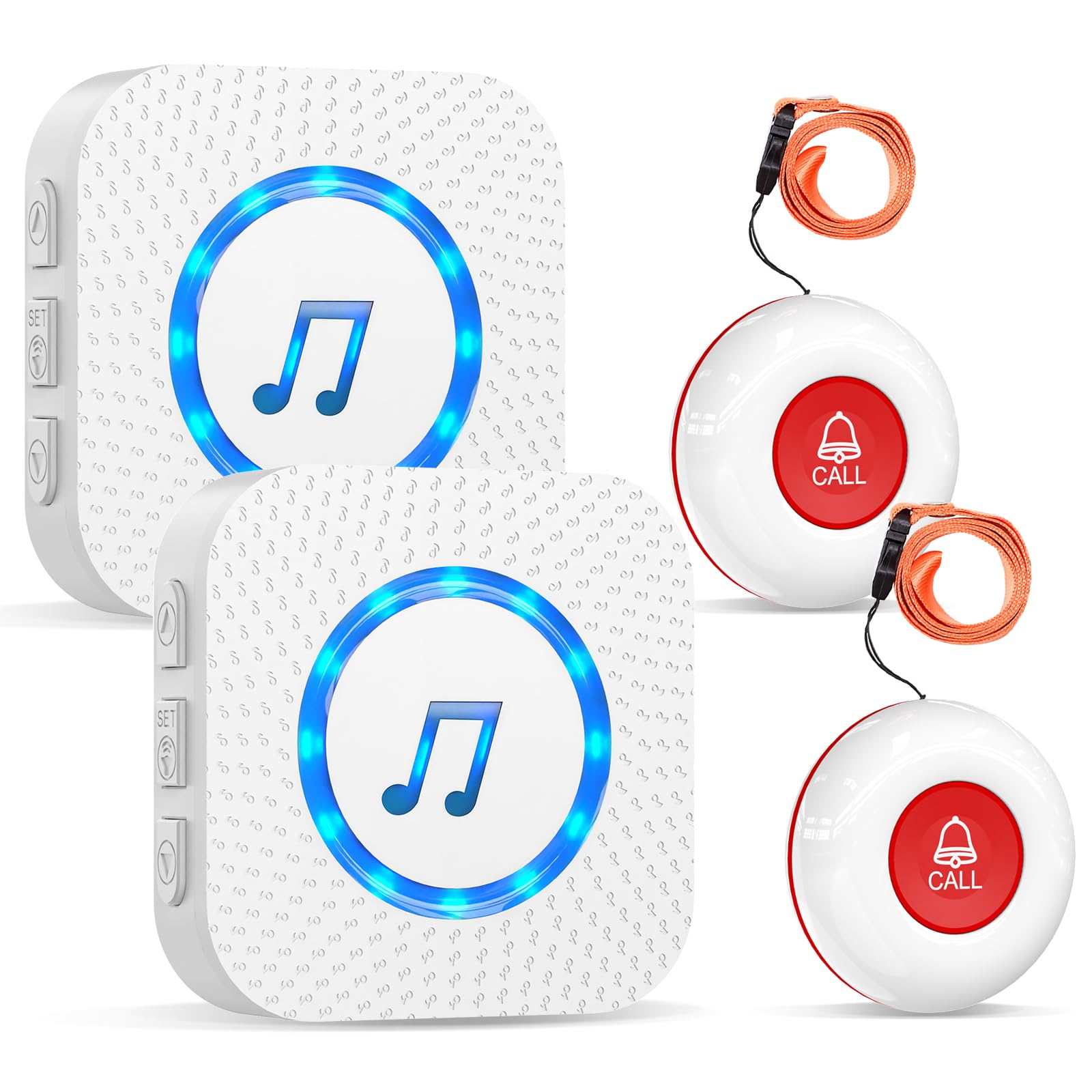 ChunHee Personal Alarms for Elderly Waterproof Elderly Alarm Call Button Caregiver Pager System for Seniors Patients Emergency Home (2 Receiver, 2 Transmitter)
