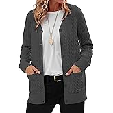 QUEZHU Women's Cable-Knit Cardigan Sweater V-Neck Winter Warm Cardigans