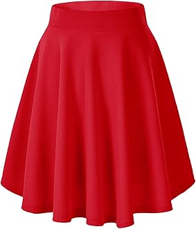 Urban CoCoWomen's Basic Midi Skirt Versatile Stretchy Flared Casual High Waisted Skirt