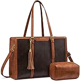 LOVEVOOK Laptop Bag for Women Vintage Leather Work Tote 15.6 inch Large Capacity Computer Bag with Clutch Purse for Teacher,Office,Casual