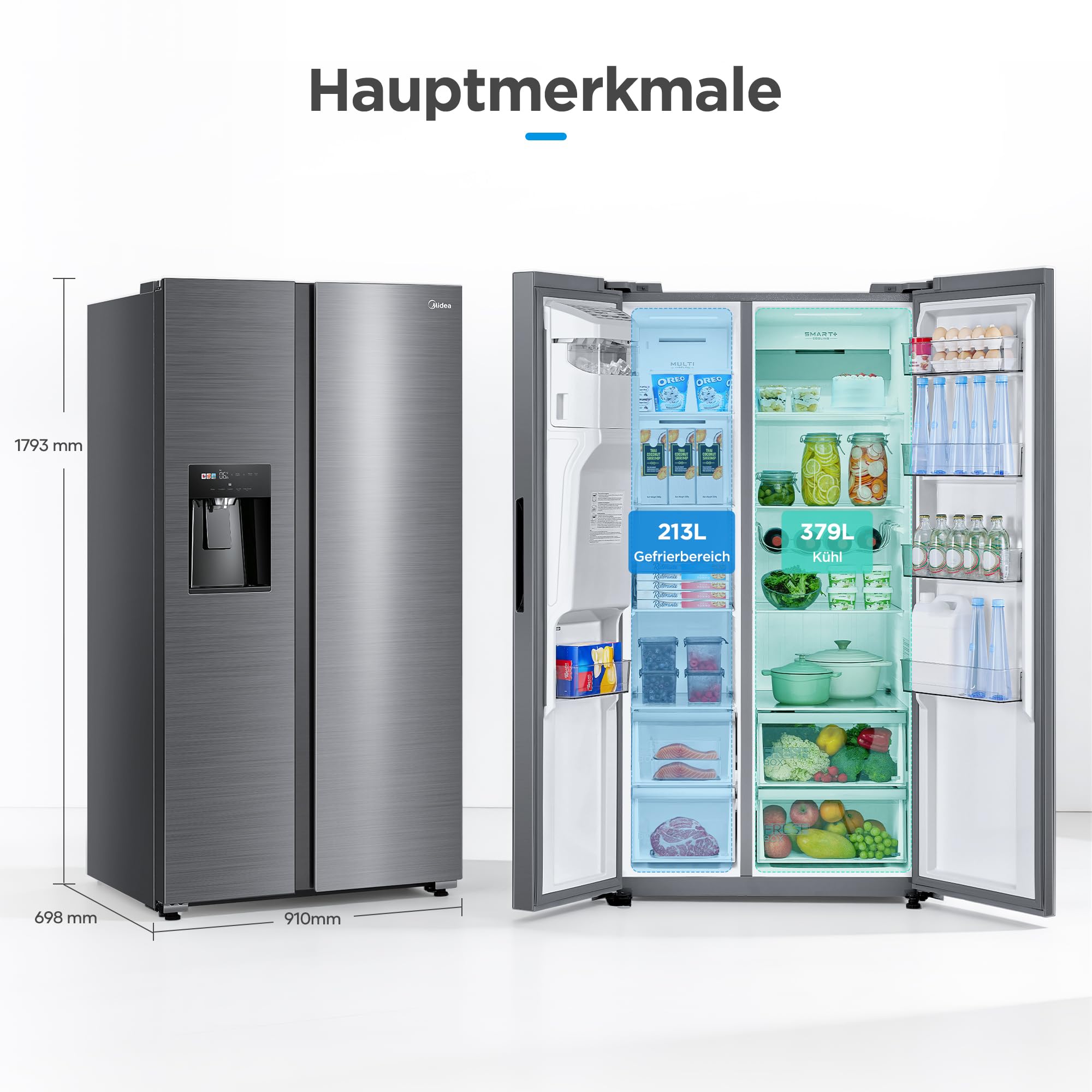 Midea Side-by-Side Kühlschrank 569 L, Eiswürfel- & Wasserspender, No Frost 3