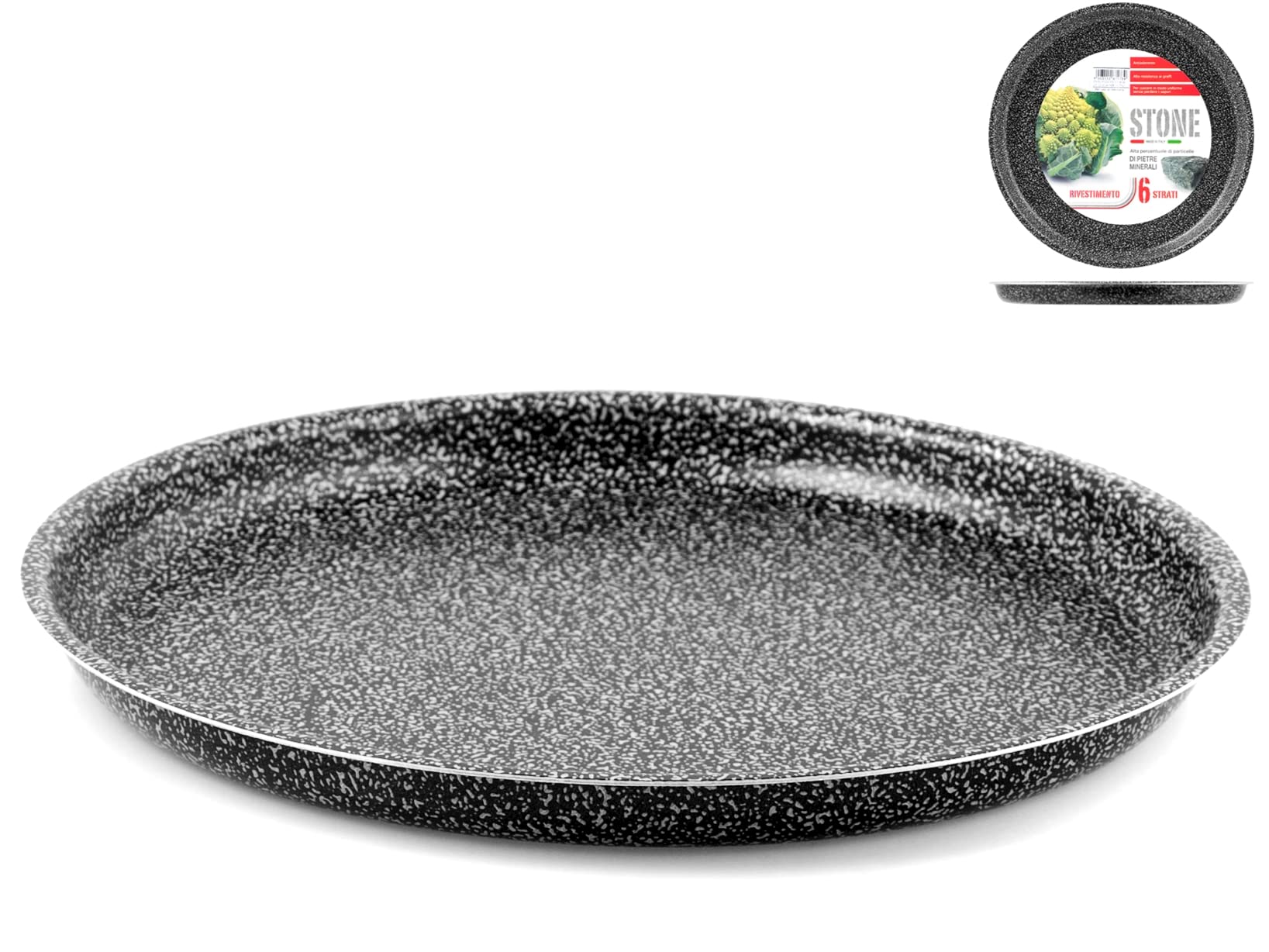 Home Stone 36 cm Non-Stick Round Pizza Dish, Stone, Charcoal