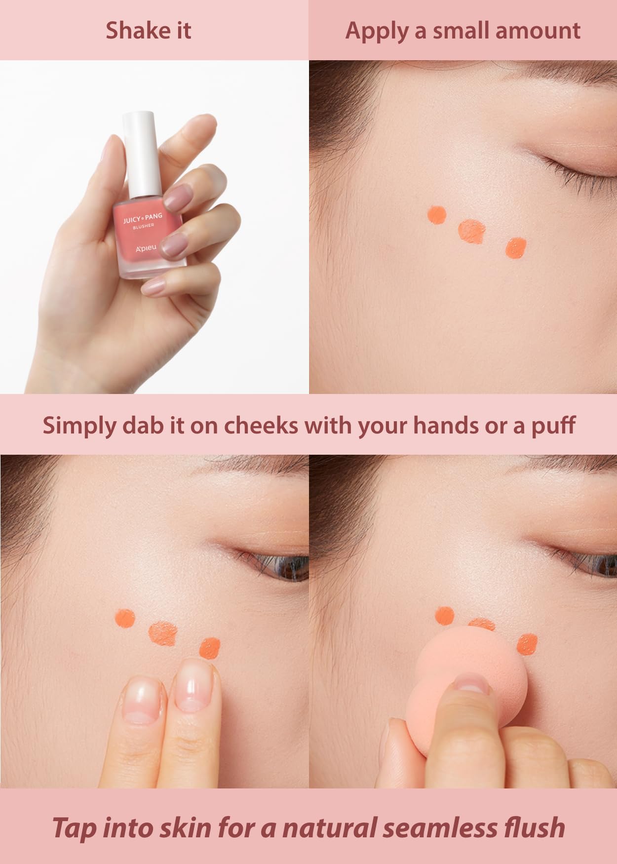 A'PIEU Juicy-Pang Water Blusher [PK03] (0.31 fl oz) - Dewy-Liquid Cheek Color with Fruity Tint and Soft Blendable Texture. Fruit Extract Blend, Rose Flower Water.