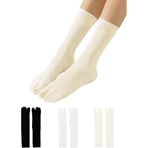 Yawlsow Women's Crew Tabi Socks, Cotton Split Toe Socks for Flip Flops tabi shoes sandals flats, Thin Ribbed Japanese Style