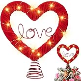 Gejoy Valentine Tree Topper XOXO Velvet Heart Tree Topper Rustic Valentines Treetop Red Heart Decorations Love Ornaments with Light String for Wedding Holiday Party Door Home Decor(Velvet)