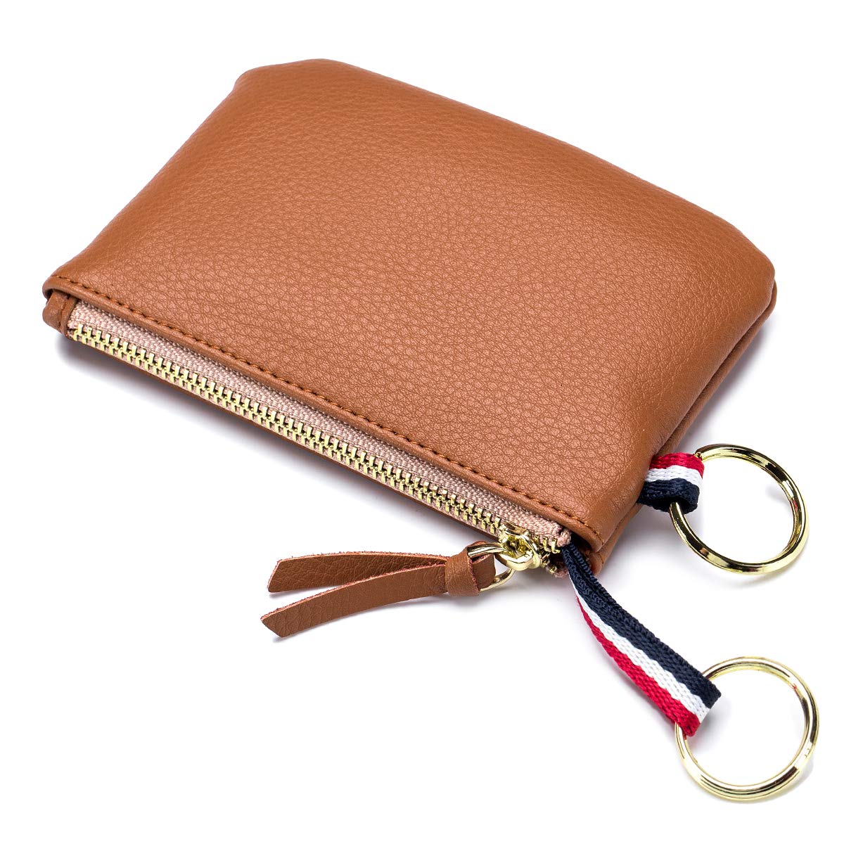 imeetu Small Leather Coin Purse, Dual Keyrings Change Pouch Card Wallet(Brown) Amazon.in Bags