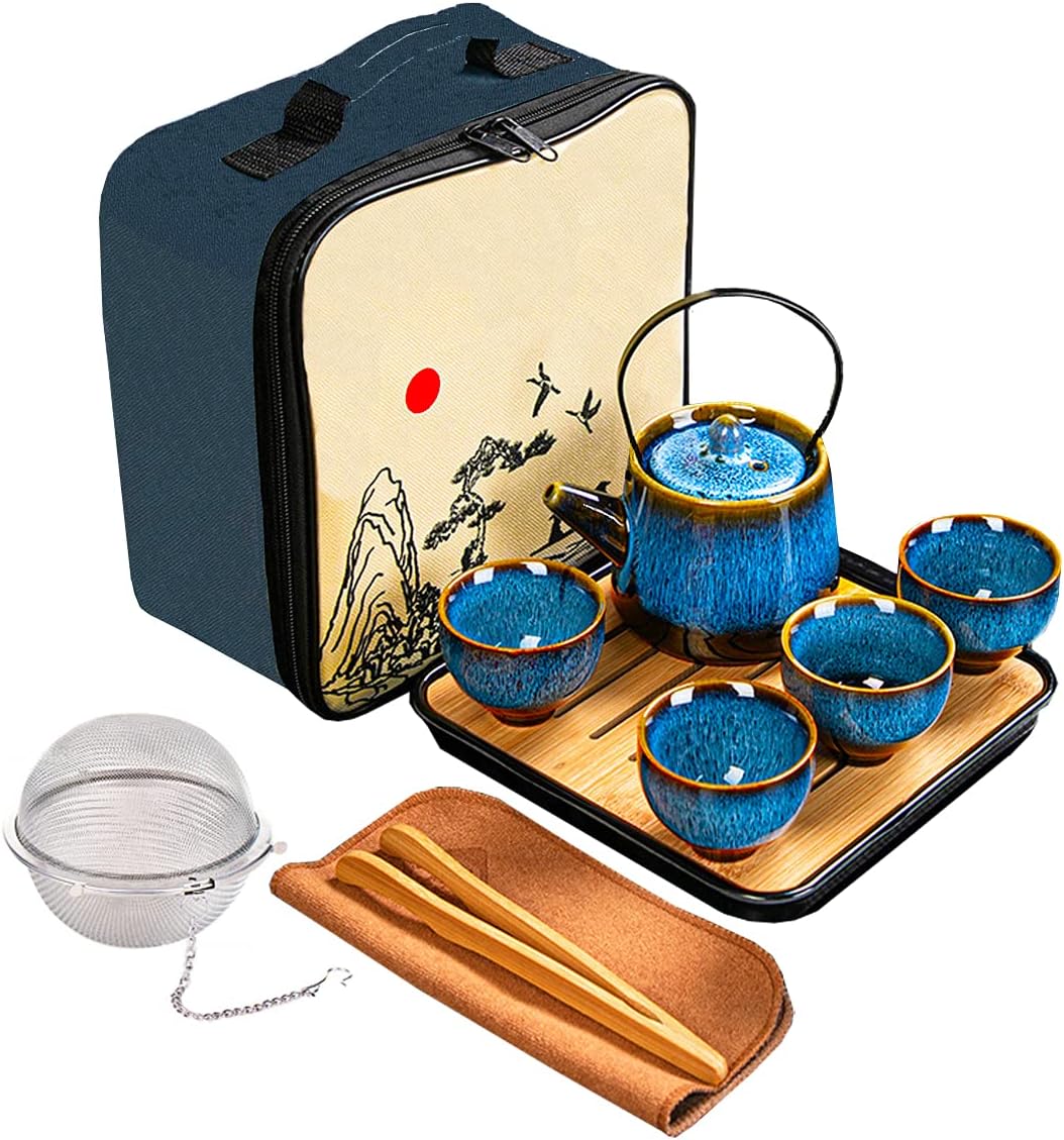 Ceramic Kungfu Tea Set,Chinese Tea Set,Contains Tea Tray and Bag,Tea