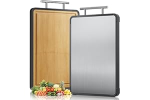 Titanium Bamboo Cutting Board for Kitchen, Double-Sided Titanium & Bamboo Chopping Block, Reversible Meat and Vegetable Prep 