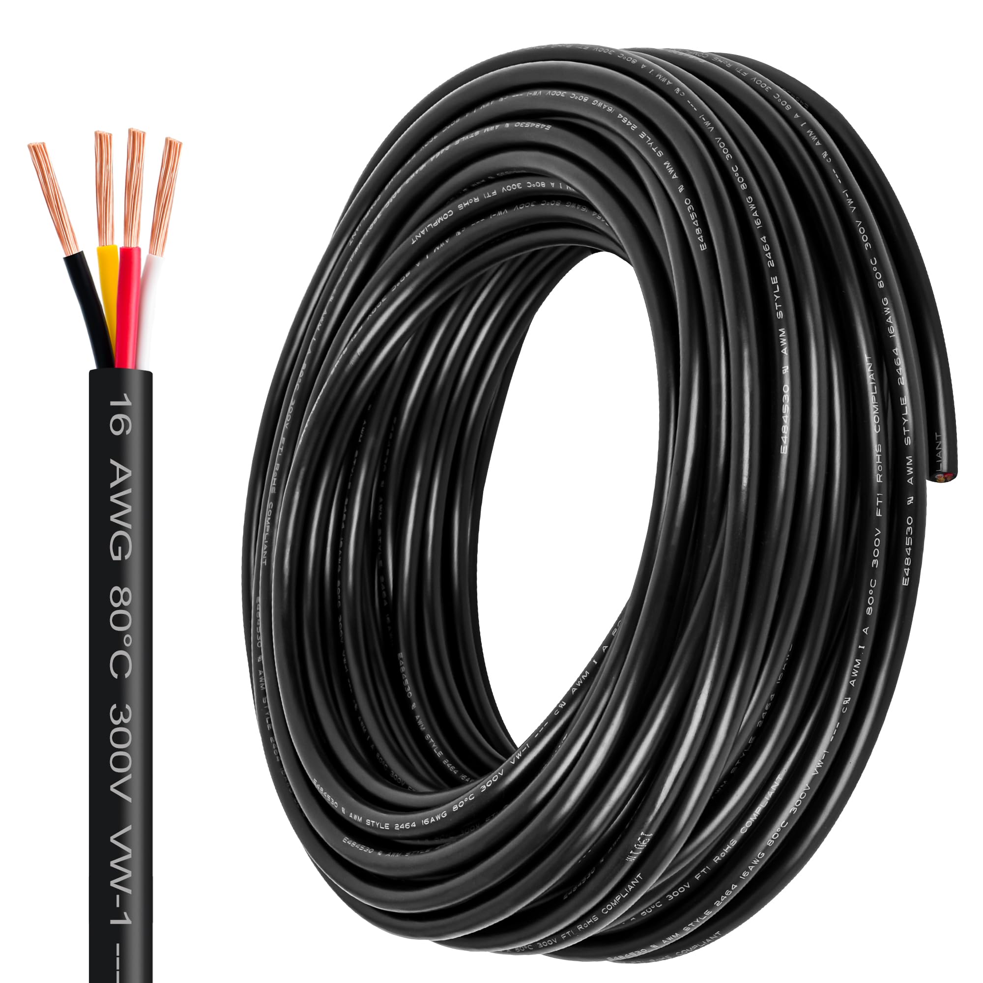 Photo 1 of 16 Gauge Wire 4 Conductor,16 AWG Electrical Wire Stranded PVC Cord Oxygen-Free Copper Cable,26FT 4 Core Pure Copper Flexible Cable Wire for LED Lamp Lighting Strips Automotive (16AWG-4C, 26FT)…