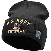 US Navy Veteran Military Embroidered Long Beanie Made in USA