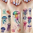 40 Pieces Jellyfish Temporary Tattoos, Watercolor Under The Sea Ocean Fake Tattoo Stickers for Woman Kids Birthday Party Favor Decorations Supplies, Hand Arm Shoulder Body Art