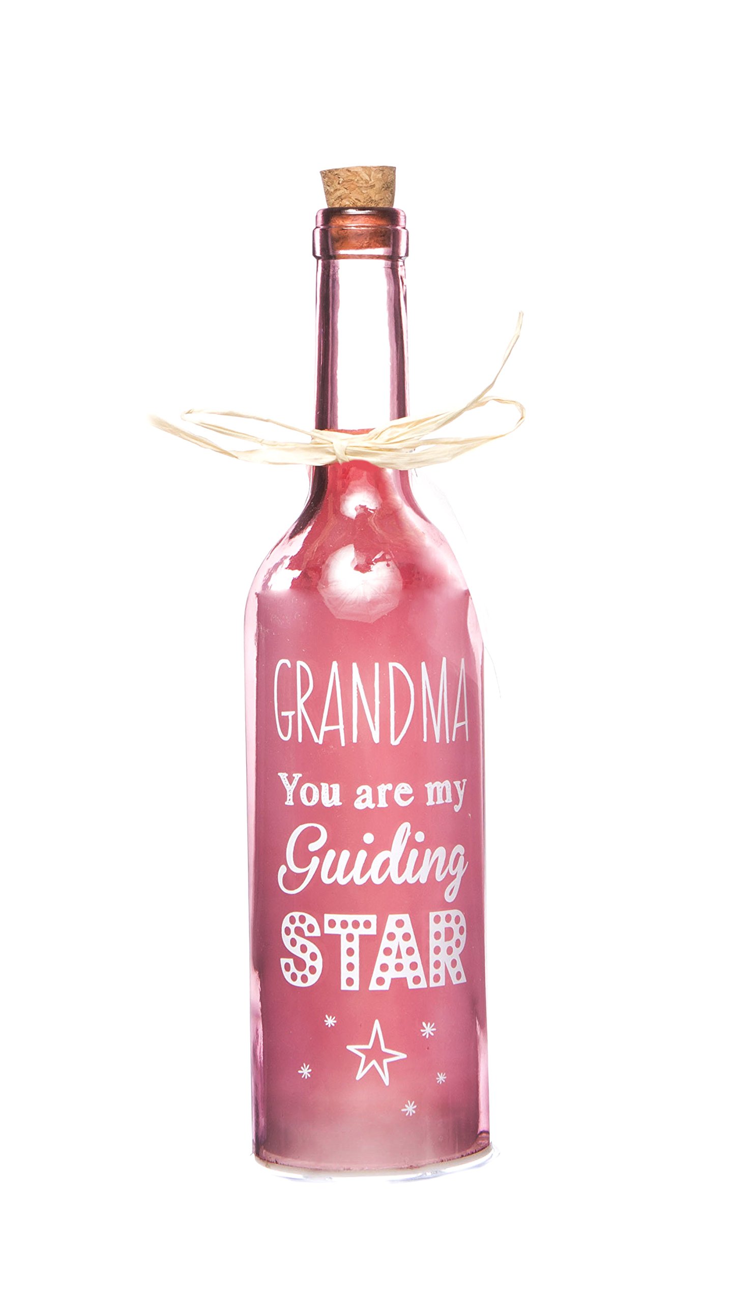 Boxer Gifts SB1112 Light-Up LED 'Grandma' Glass Starlight Bottle | Beautiful, Decorative Homeware Complete with Gift Tag, Pink, 6.7 x 6.7 x 29.5 cm