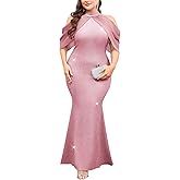CYCLAMEN Plus Size Halter Neck Mermaid Maxi Dress, Dusty Pink, 3X