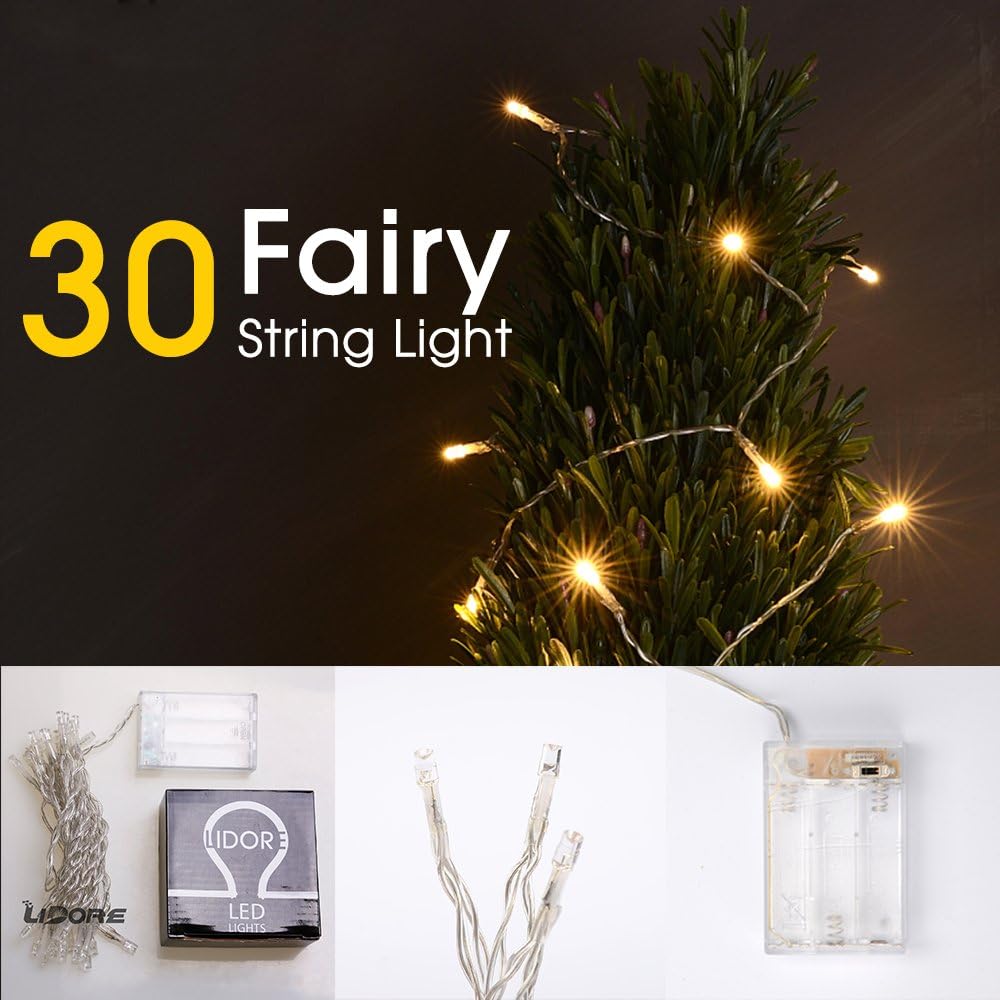 LIDORE 30 Counts Warm White LED Fairy String Lights. Best Gift for Decoration. Battery Operated.