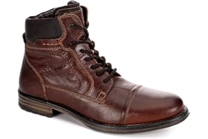 AM Shoes Mens Leather Cap Toe Lace Up Work Boot Shoes, Rust/Dark Brown, US 12