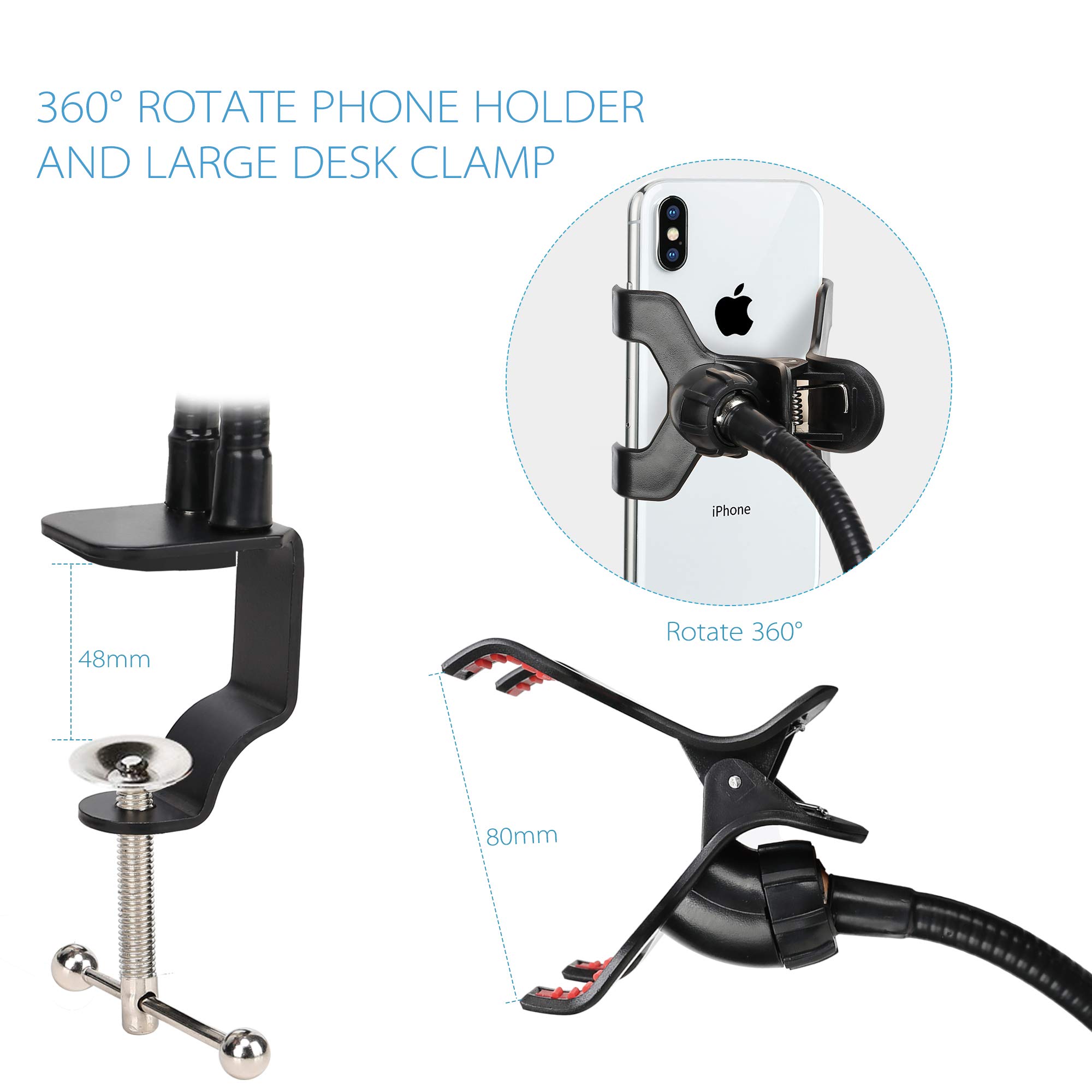 ZOMEI 6 inch LED Ring Light with 2 in 1 Cellphone Microphone Holder Dimmable Desktop Live Stream Light with Color Temperature 11 Level Brightness