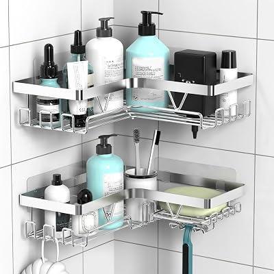 KEGII Corner Shower Caddy Stainless Steel no drill Adhesive Shower Storage Rack