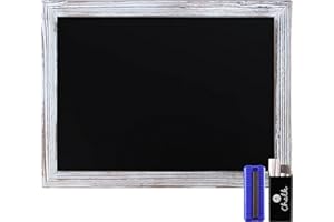 HBCY Creations 18" x 24" Whitewash Solid Wood Frame Wall Chalkboard, Magnetic Surface, Home Décor, Restaurant & Café Menus, Blackboard, Includes Chalk, Eraser & Hanging Hardware