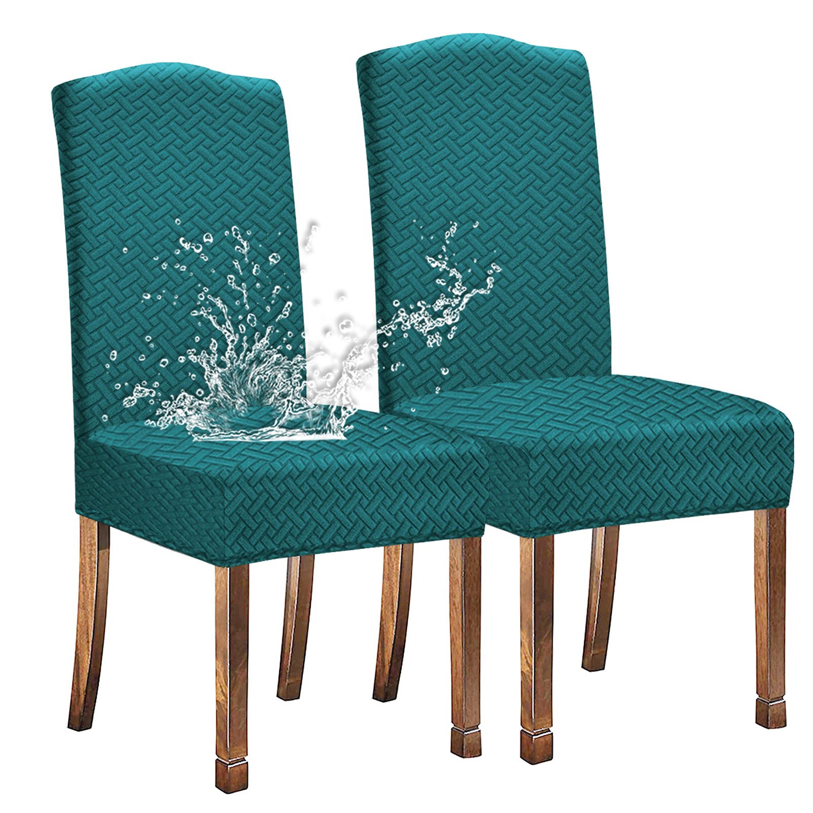 KELUINA Stretch Water-Repellent Twill Jacquard Dining Room Chair Covers Home Decor,Chair Covers for Dining Room Chairs Restaurant Hotel Ceremony (Peacock Green,2 Pieces)