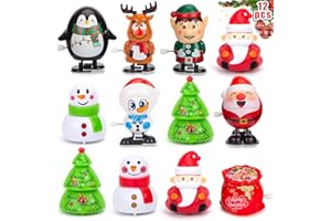 AMOR PRESENT 12PCS Christmas Wind Up Stocking Stuffers, Christmas Wind Up Toys Set Pull Back Cars Jumping Walking Toys for Goodie Bag Fillers Party Favors