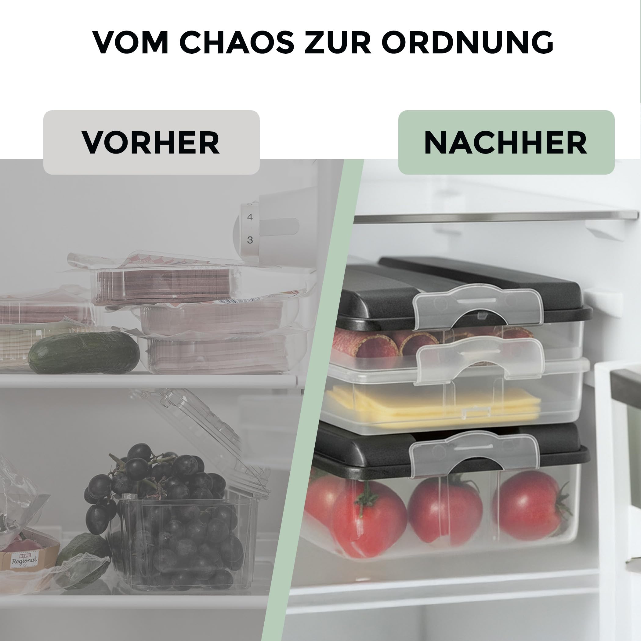 Hausfelder Aufschnittboxen für Wurst und Käse 3x1,5L + 2x2,3L + 5x Deckel, Kühlschrank Organizer, stapelbare Aufschnittdosen, Wurstdosen Käsedosen Set mit Deckel 3
