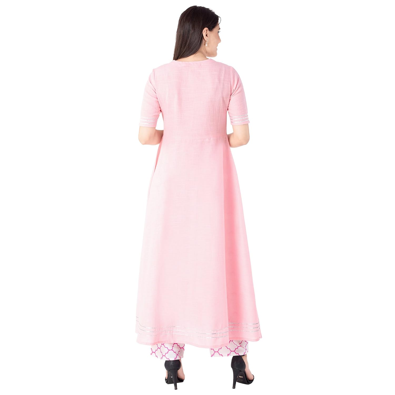 khushal k women's cotton solid kurta with printed palazzo pant set