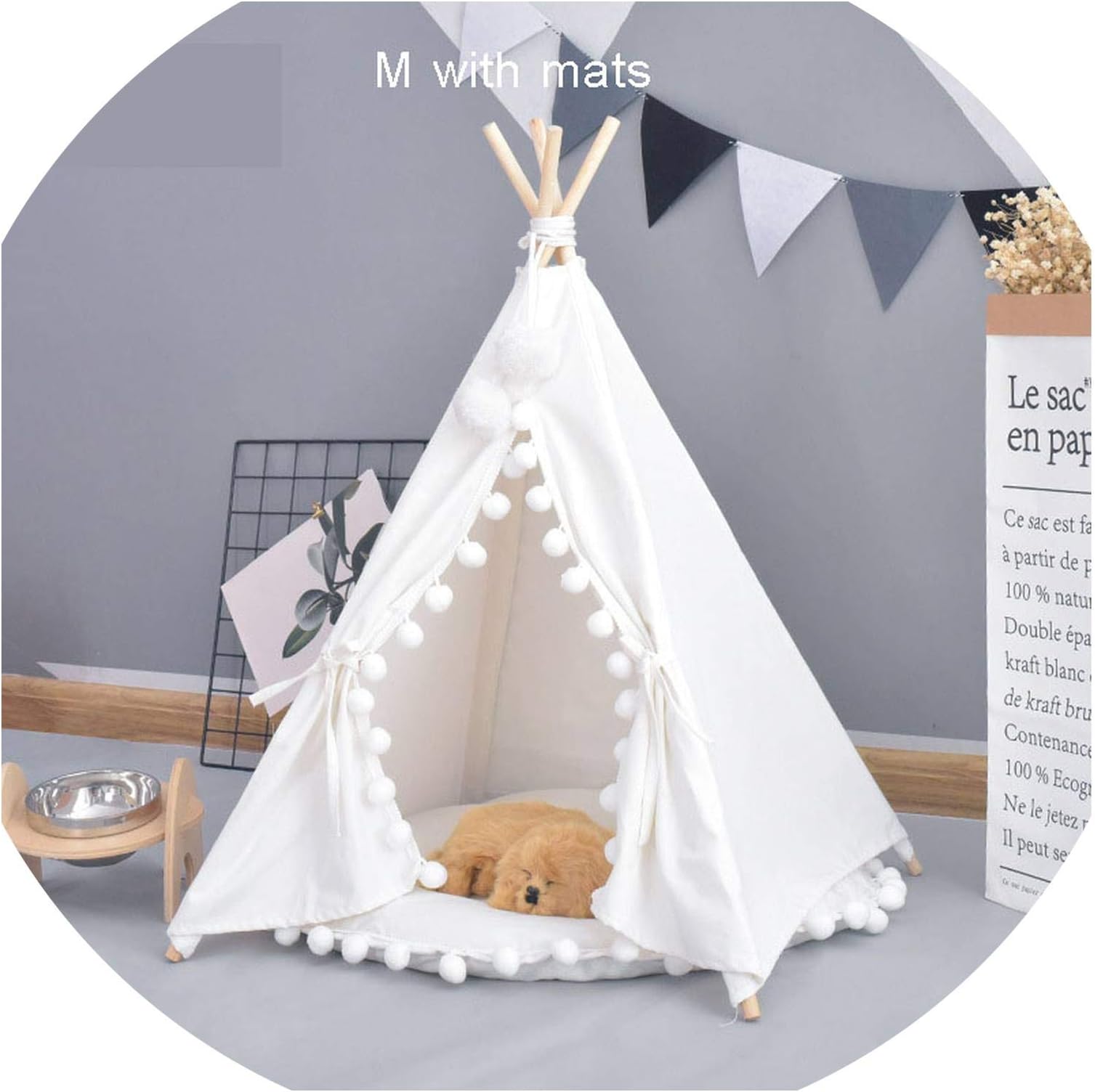 Pet House Cute Dog Tent Outside Tent Pet Dog House Kennels Washable Tent Puppy Cat Indoor Outdoor Portable Teepee Mat 2 Styles,White Tent With Mats,50X50X60Cm