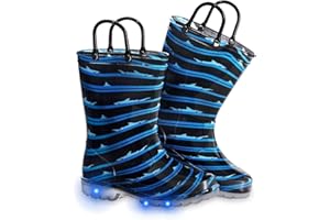 FUNCOO PLUS Toddler Kids Rain Boots Boys Girls Light Up Waterproof Boot with Handles