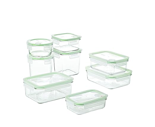 GLASSLOCK (GL-1729, 8-TLG Set Vorratsdosen aus temperiertem Glas mit Ventil Air Typ - Mikrowellen