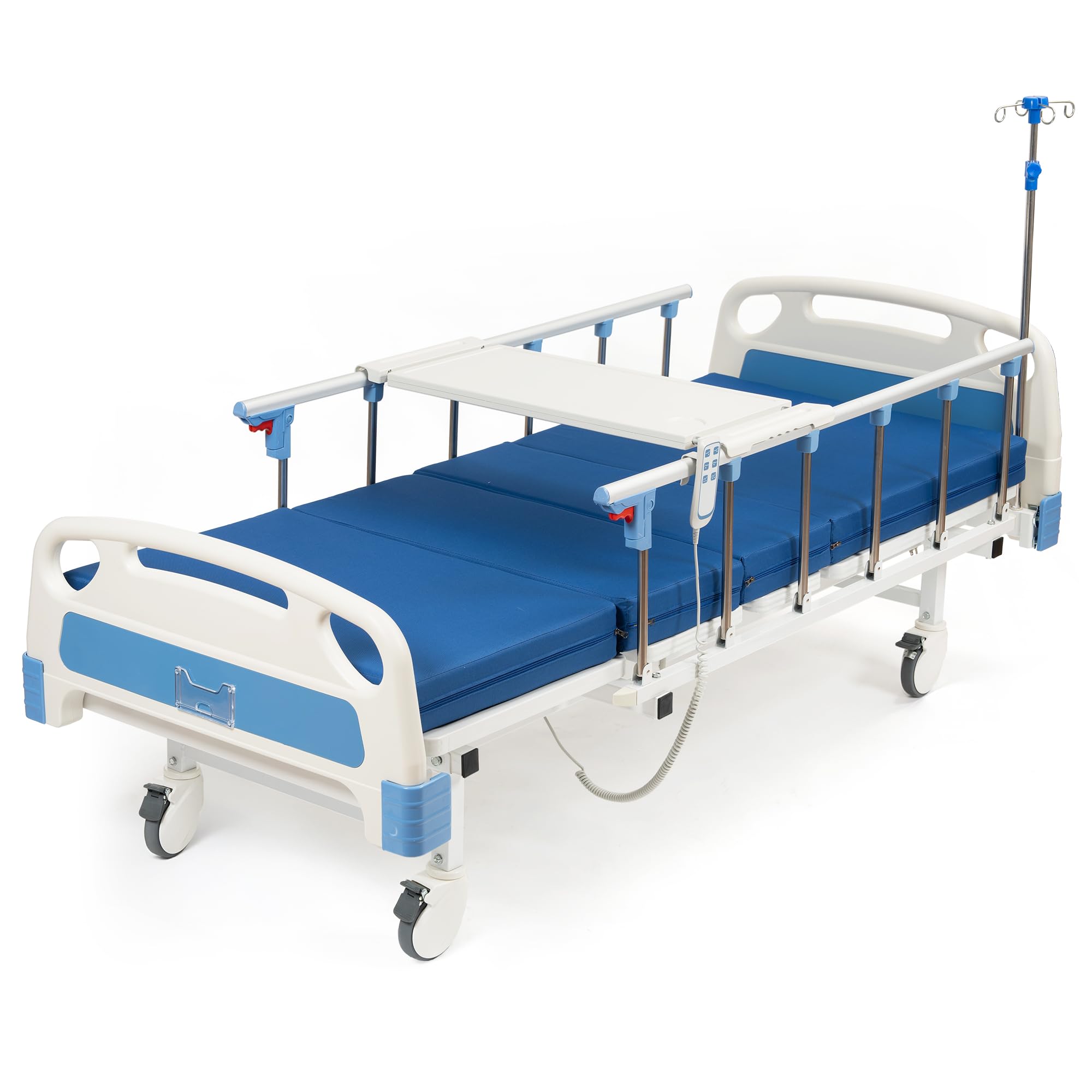 Photo 1 of Real Relax 2 Function Full Electric Hospital Bed, Premium Hospital Bed, 4" Foam Mattress, Individual Locking, 5" Casters, IV Pole, Dining Table Board, for Home Use, 530LBS Load Bearing