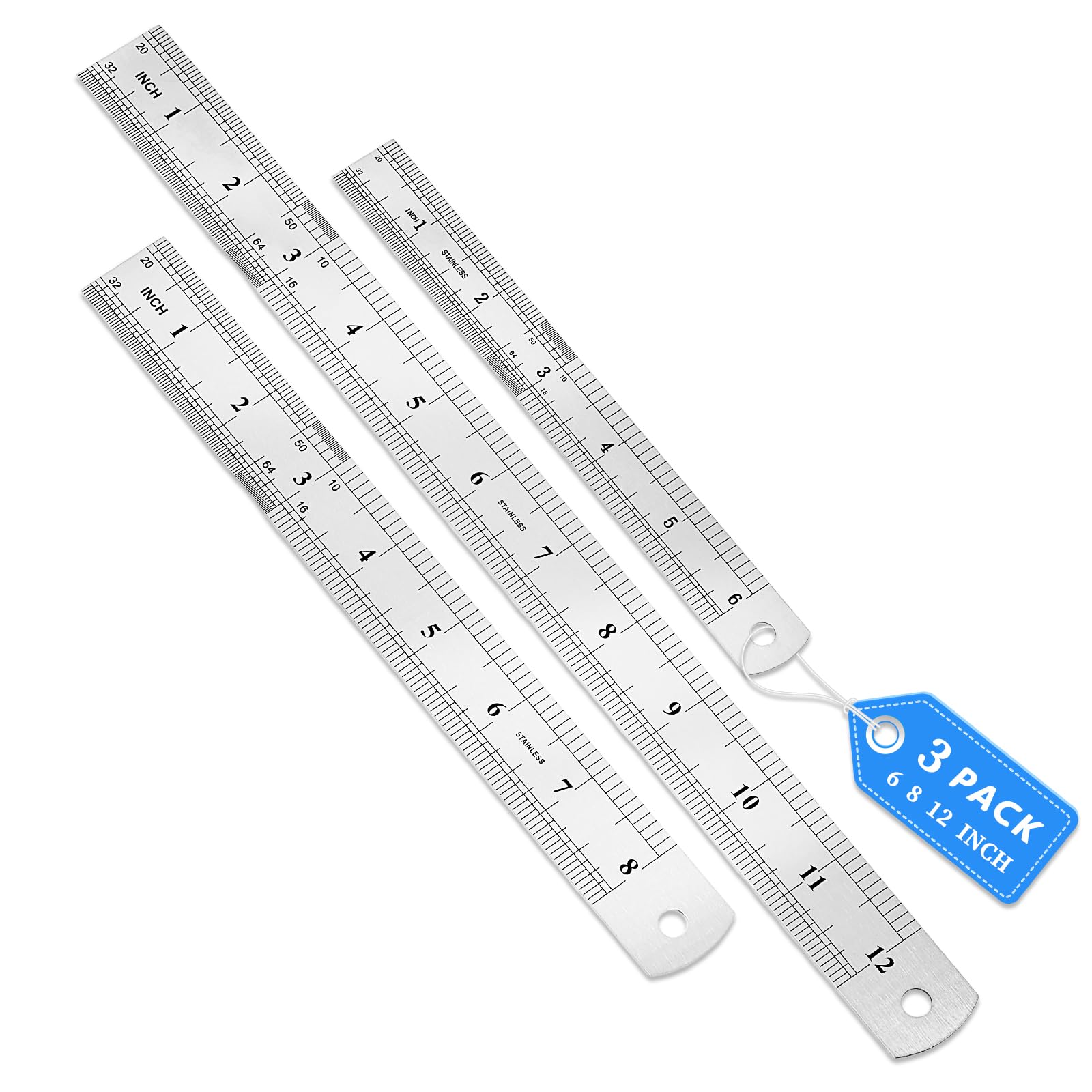 Photo 1 of CHAYUFUN 3 Pack Stainless Steel Ruler Set, 6, 8, 12 Inch Metal Rulers, Steel Rulers Metric Ruler, Easy to Read, mm, Sturdy and Durable Straight Edge for Drawing, Home, Office, Engineering