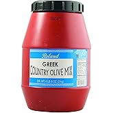 Roland Foods Greek Country Olive Mix, Whole Olives Marinated with Garlic and Pepperoncini Peppers, Specialty Imported Food, 4 Lb 6 Oz Tub