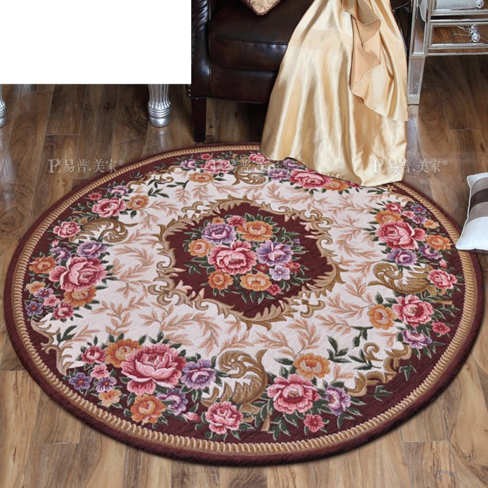 JKOPWLXGHWTC Floor Mat/Living Room,European Style,Rural,Floor Mat/Bedroom Bedside Mats/Computer Chairs Pad/Carpet-R diameter90cm(35inch)