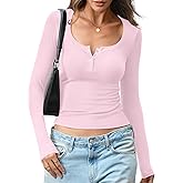 EasyGala Womens Cotton Long Sleeve Henley Shirts Sexy Scoop Neck Basic Tops Slim Fit Tshirts Spring Fashion Outfits 2026