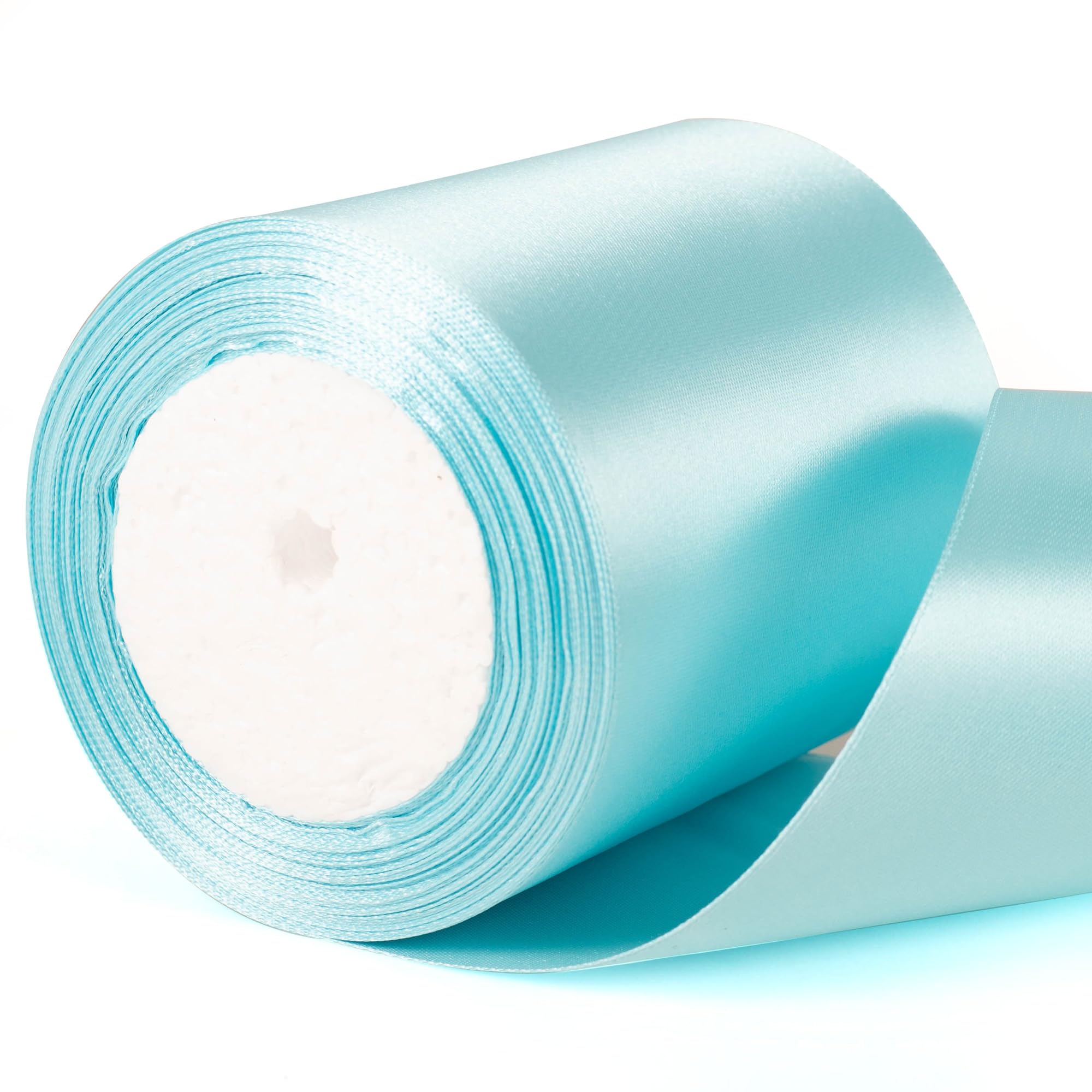 22m x 10cm Wide Sky Blue Ribbon, Azure Blue Thick Wedding Car Ribbon for Gift Wrapping, Bouquet, Cake, Craft Decorations, Premium 4 Inch Florist Ribbons for Christmas Birthday Present