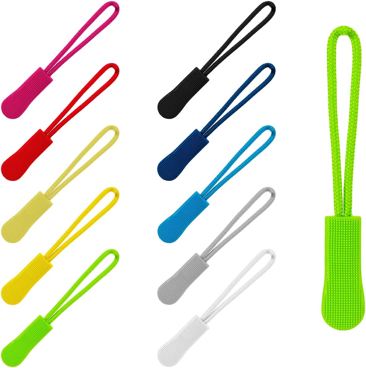 Biubee 100 Pieces Zipper Extension Pull Nylon Cord PVC Zipper Repair Tabs Replacement for Backpacks, Travel Packages, Clothes, Sportswear, Crafts(10 Colors)