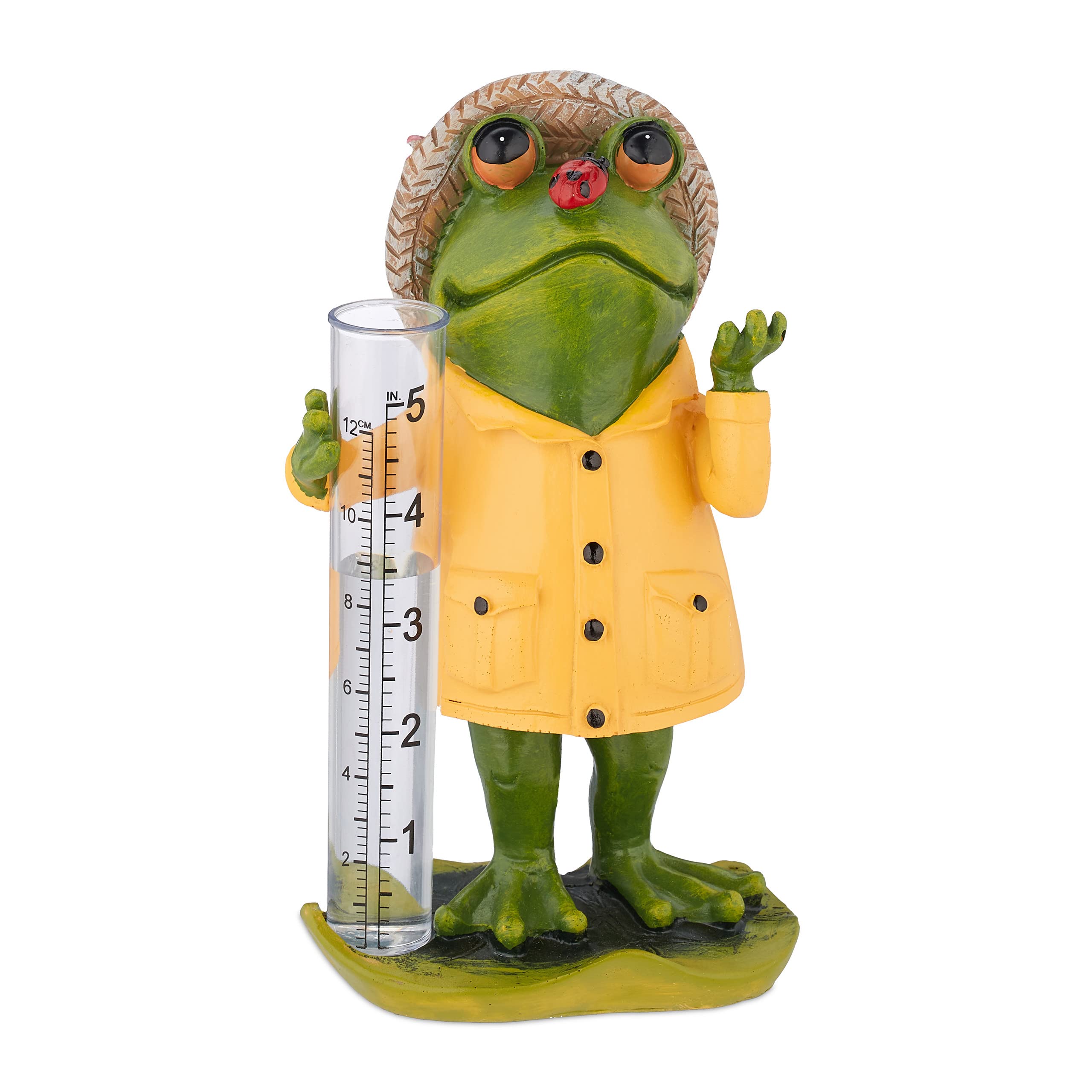 Relaxdays Rain Gauge Frog, Weatherproof, Indicator, H x W x D: 19 x 10.5 x 8 cm, Garden Decoration, Multicoloured