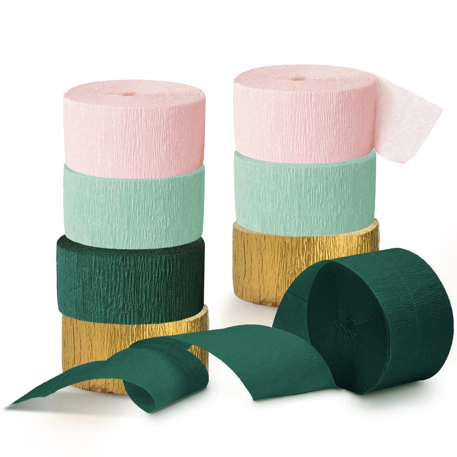 AOBKIAT Wedding Decor Sage Pink Gold Crepe Paper 8 pcs Streamers Party Decorations for Wedding,Rustic Wedding, Bachelorette Party, Birthday, Bridal/Baby Shower, Anniversary Party Backdrop Decorations