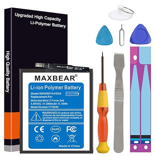MAXBEAR Motorola Moto Z2 Force Battery, (Upgraded 2900mAh Li