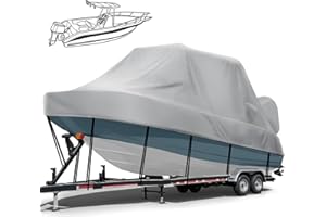 Mionovity 1200D Heavy Duty T Top Boat Cover, 24-26ft Trailerable Waterproof Center Console Boat with T TOP Roof, T-Top/Hard Top Boat Cover with Motor Cover, Beam Width Up to 108", Grey