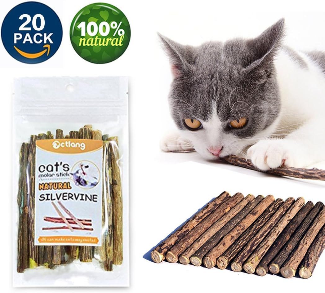 VMIZIV Cat Catnip Sticks, 20 Pcs Natural Matatabi Silvervine Sticks Chew Toys Cat Treats Sticks Natural Cat Dental Chews for Teeth Cleaning