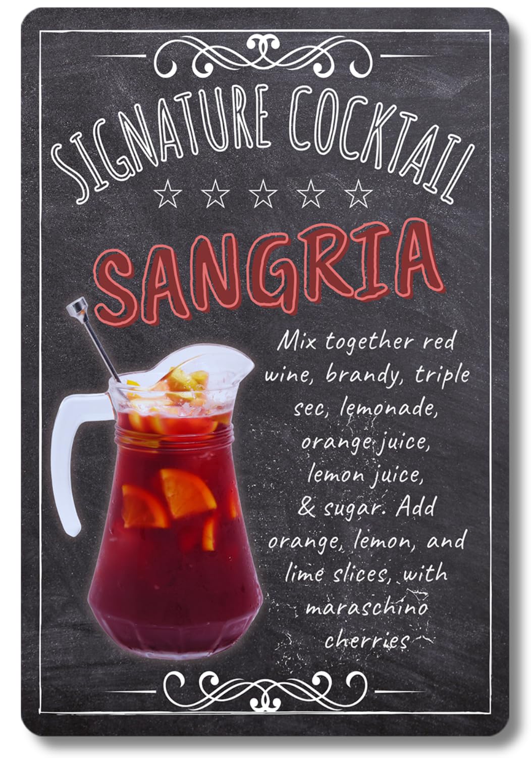 BAR SIGNS Classic Signature Cocktail Recipes Posters, Chalkboard Wall Art 20cm X 30cm for Home Decor, Pub, Tiki Bar, Kitchen, Restaurant (Sangria)
